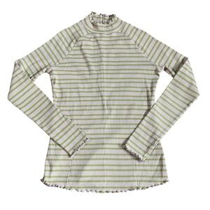 Roolee Green and Tan Striped Knit Curled Trim Top US XL